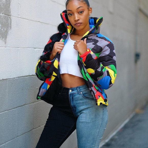 Unisex Camo Print Zipper Winter Parka Down Jack - Picture 2 of 8